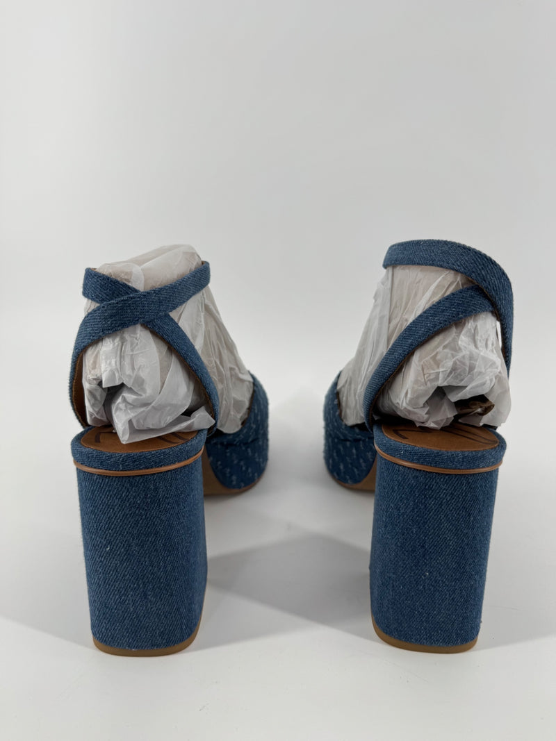 Zodiac Blue Denim Chunky Heels Size 9