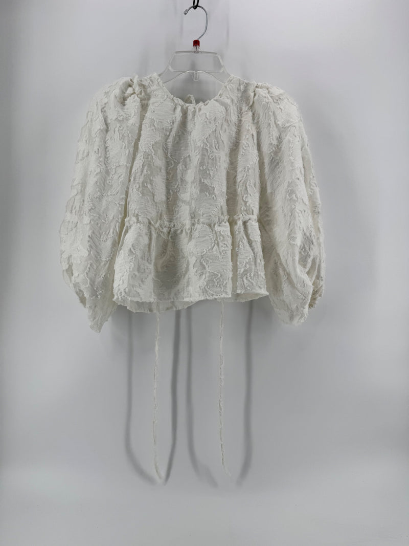 Free People White Textured Puff Sleeve Top Size XS