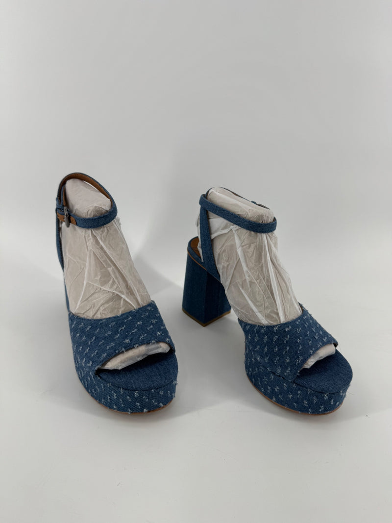 Zodiac Blue Denim Chunky Heels Size 9