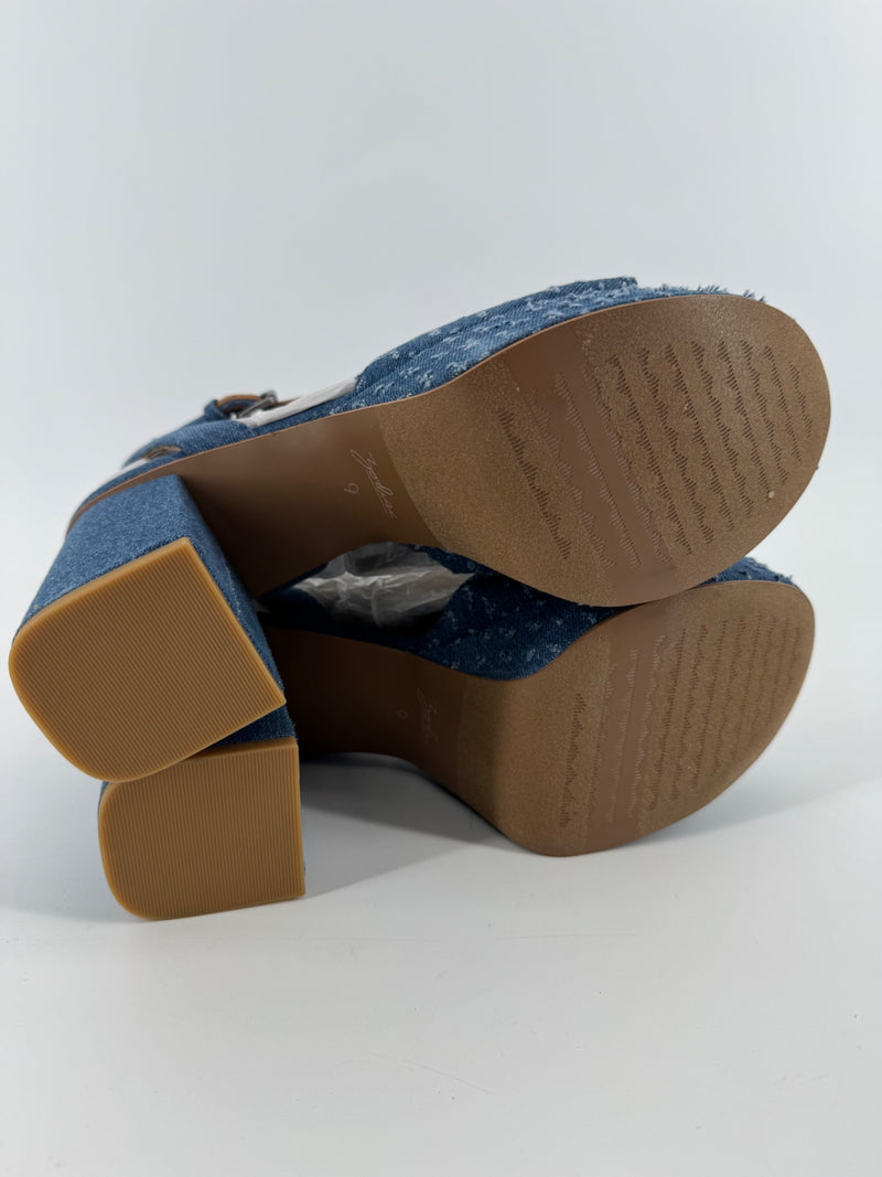 Zodiac Blue Denim Chunky Heels Size 9