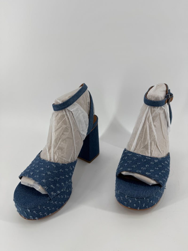 Zodiac Blue Denim Chunky Heels Size 9
