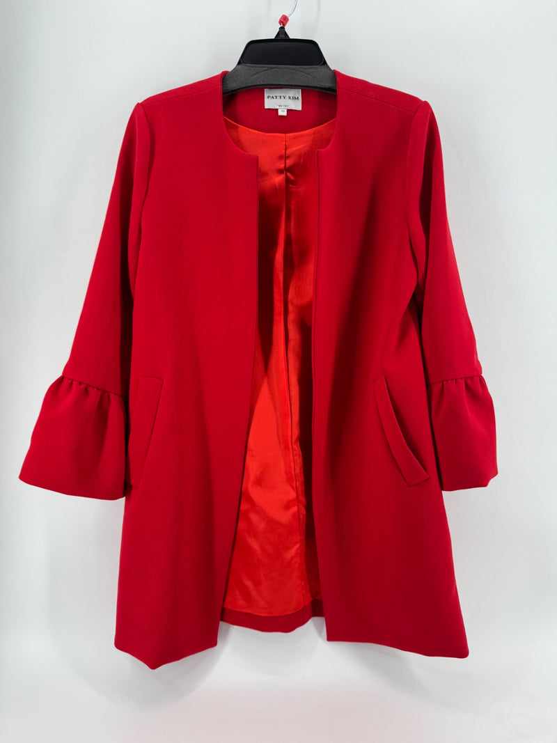 Patty Kim Red Open Front Coat Size XS