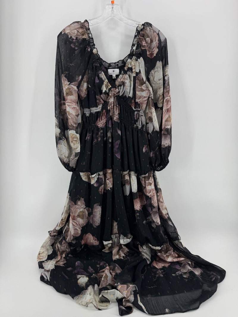 Socialite Black Floral Maxi Dress Size SM