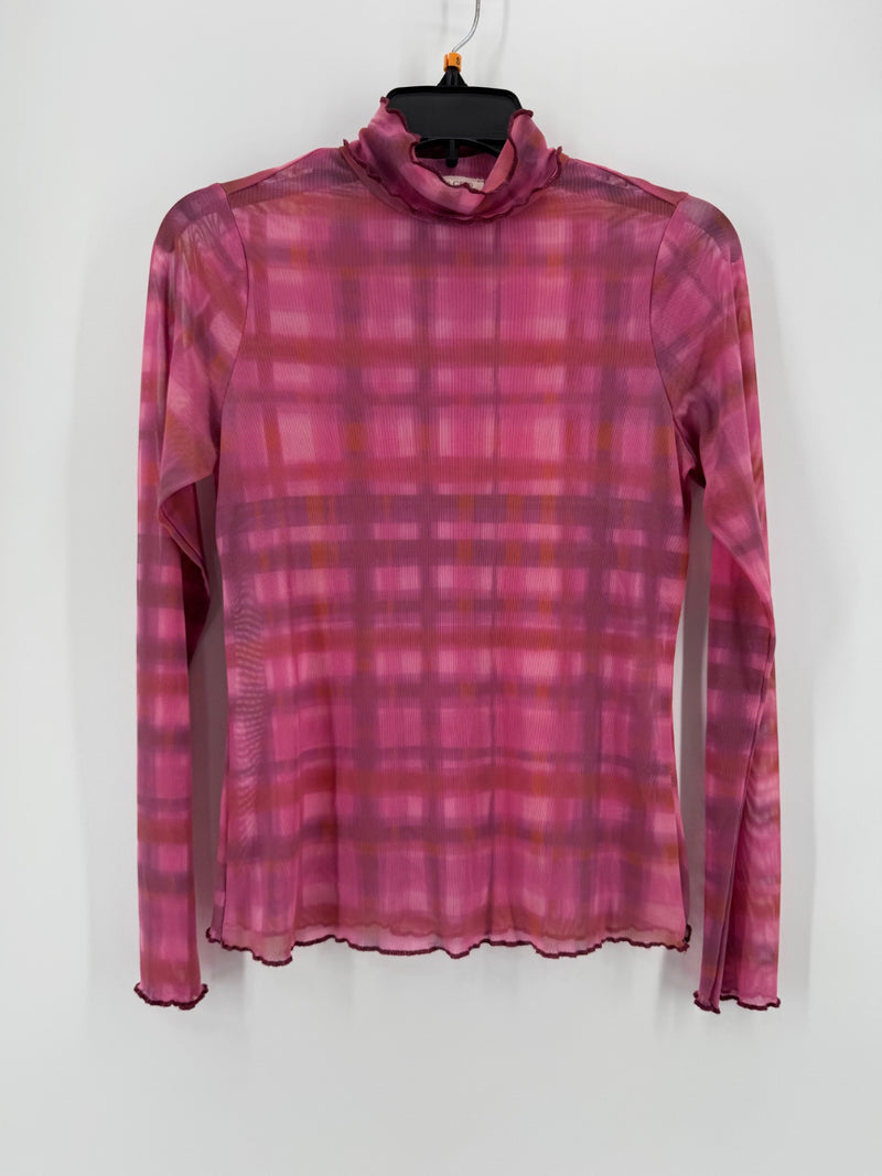 Pilcro Pink Plaid Mesh Top Size SM