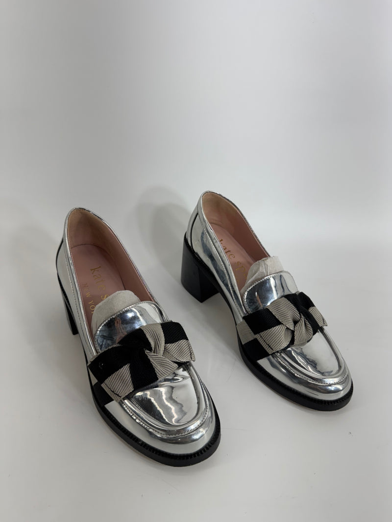 Kate Spade Silver Heel Loafers Size 7.5