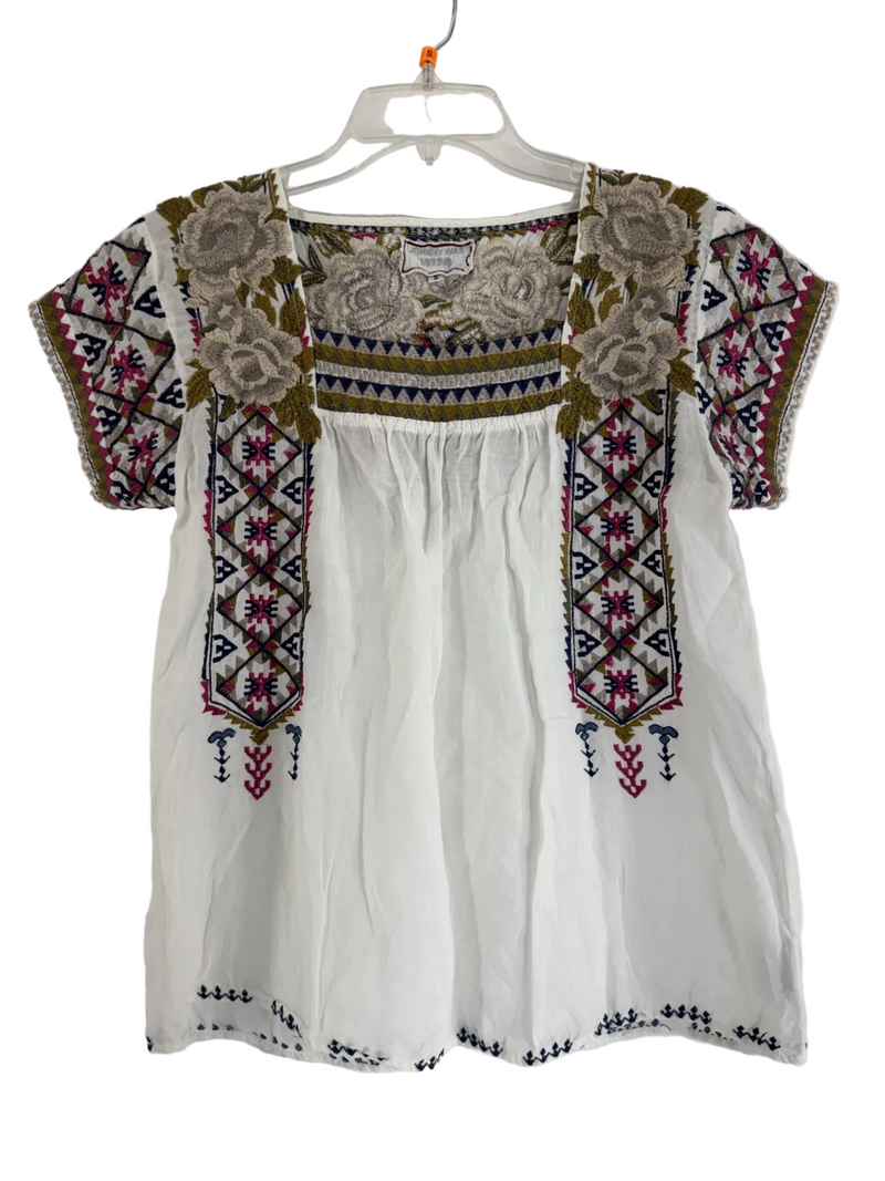 Johnny Was White Embroidered Top Size SM