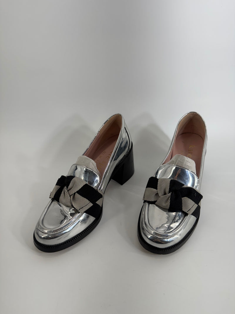 Kate Spade Silver Heel Loafers Size 7.5