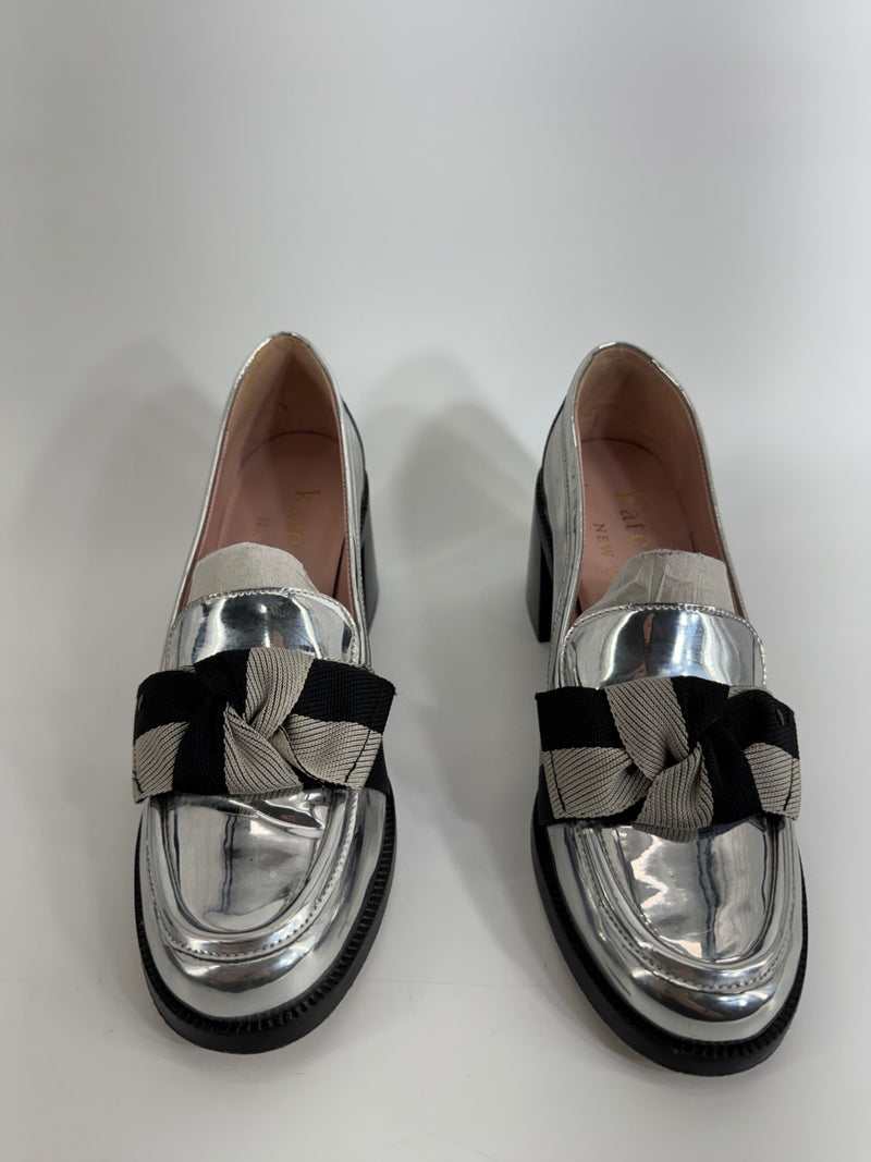 Kate Spade Silver Heel Loafers Size 7.5