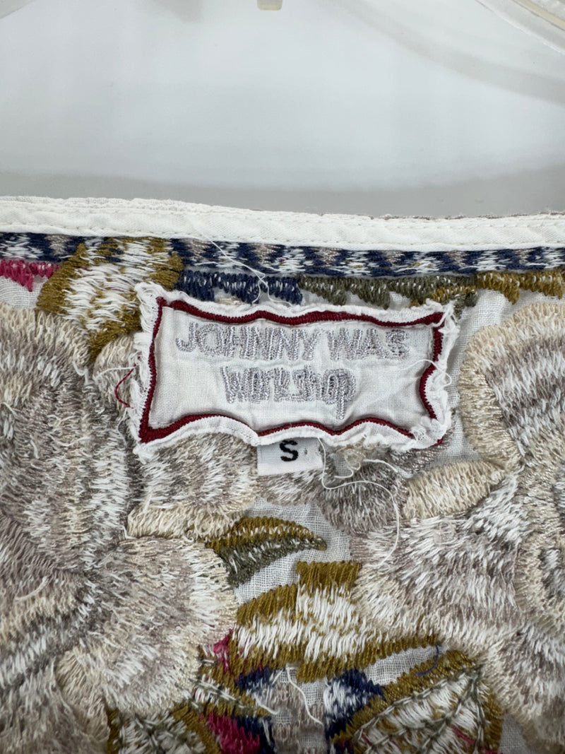 Johnny Was White Embroidered Top Size SM