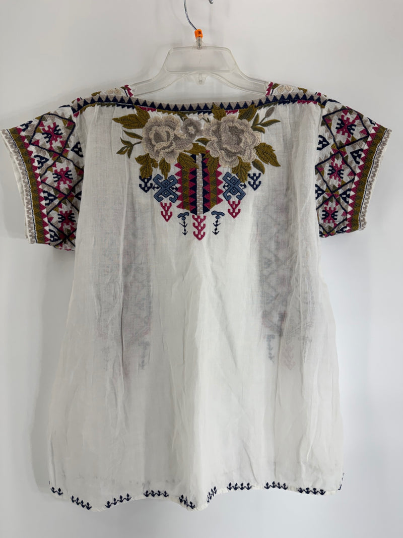 Johnny Was White Embroidered Top Size SM