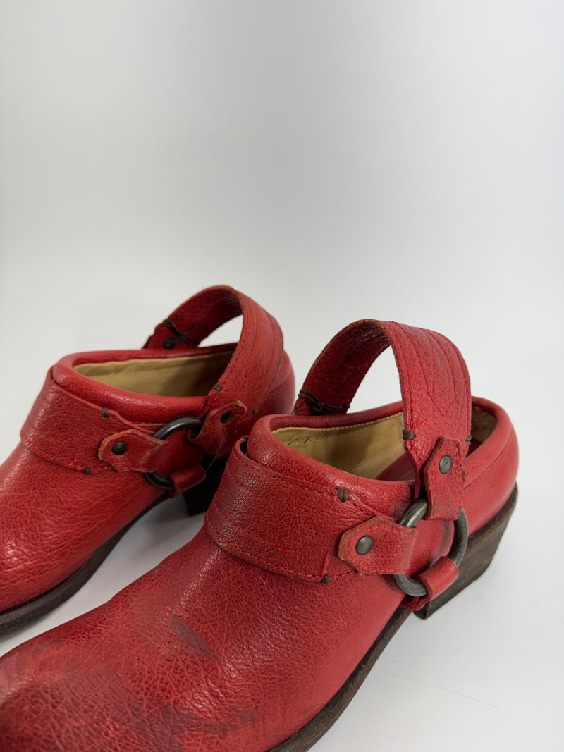 Frye Red Leather Clog Mules Size 7.5