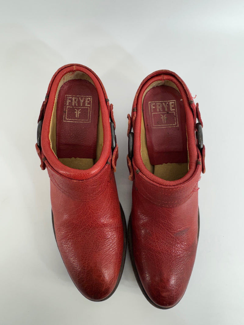 Frye Red Leather Clog Mules Size 7.5