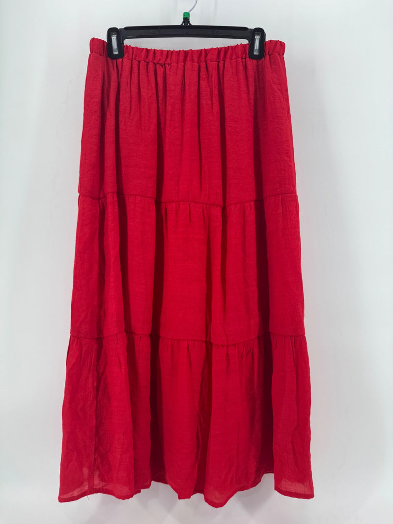 Tacera Red Tiered Maxi Skirt Size LG