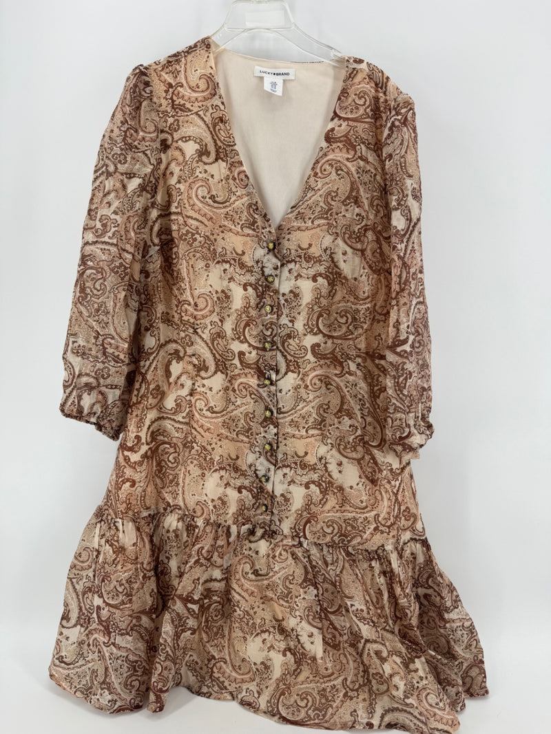 Lucky Brand Brown Paisley Button Up Dress Size M