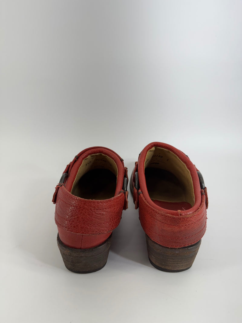 Frye Red Leather Clog Mules Size 7.5