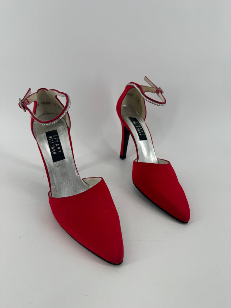 Stuart Weitzman Red Ankle Wrap Heels Size 7