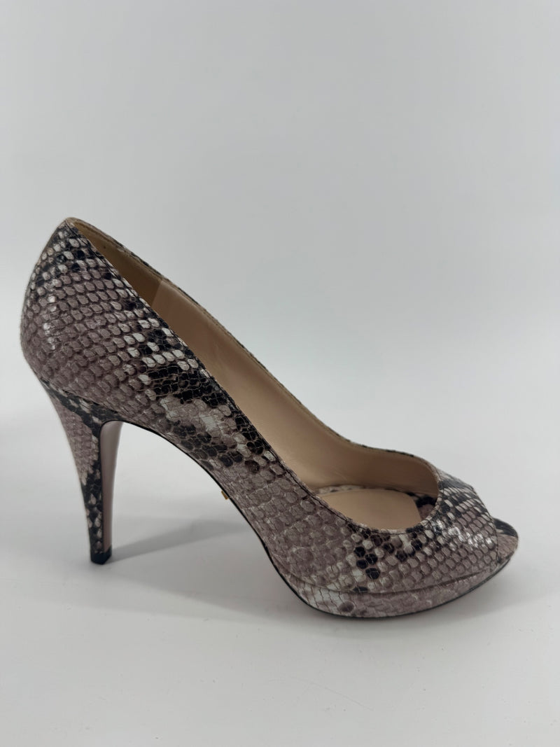 Prada Python Snakeskin Peep Toe Heels Size 38.5