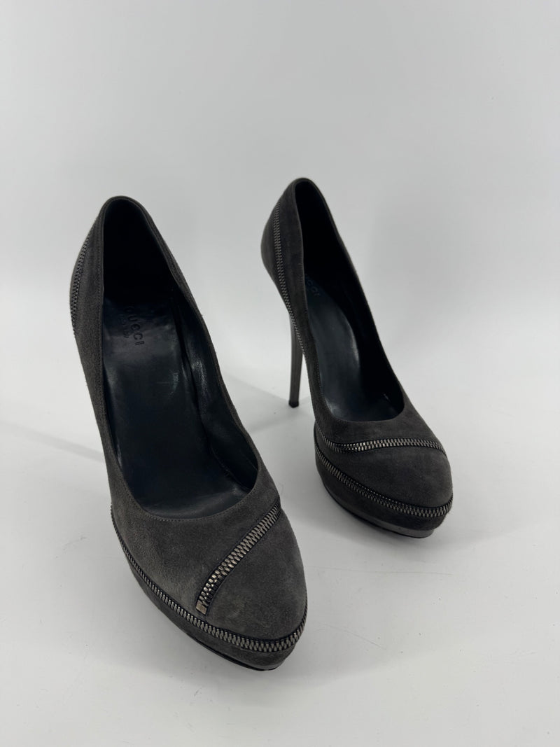 Gucci Gray Platform Zipper Heels Size 40
