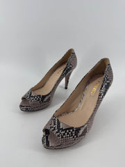 Prada Python Snakeskin Peep Toe Heels Size 38.5