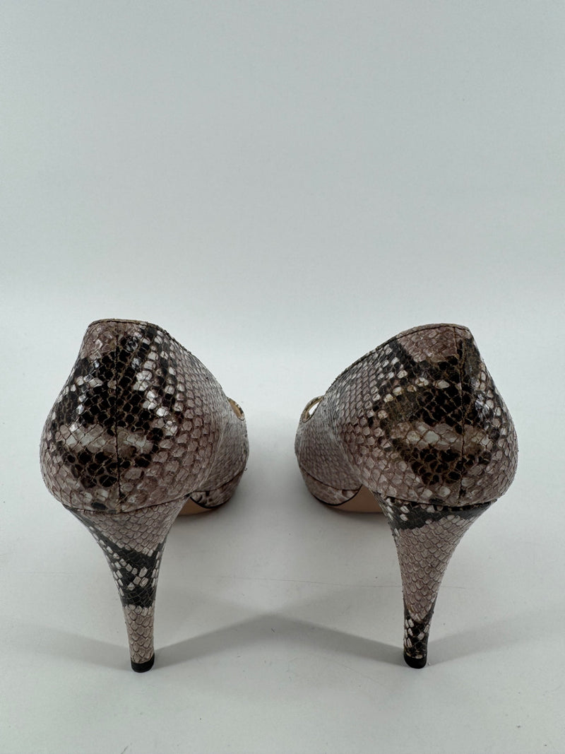 Prada Python Snakeskin Peep Toe Heels Size 38.5