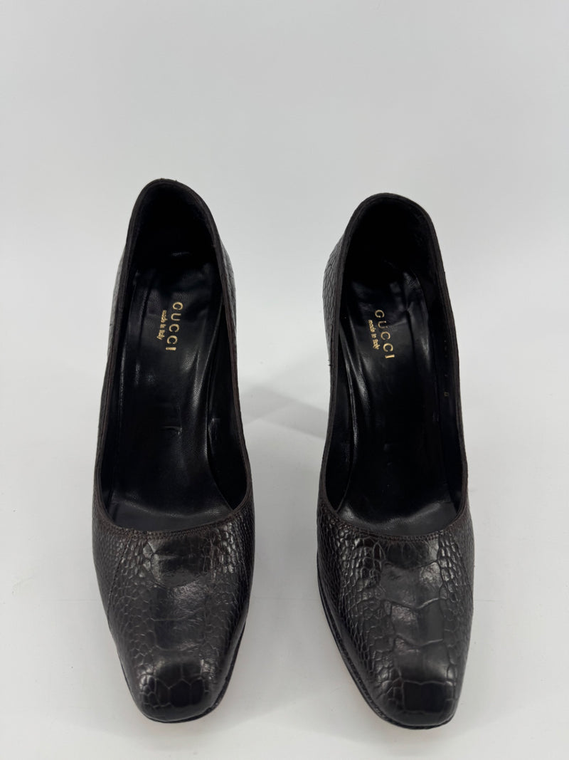 Gucci Croc Embossed Pump Heels Size 7