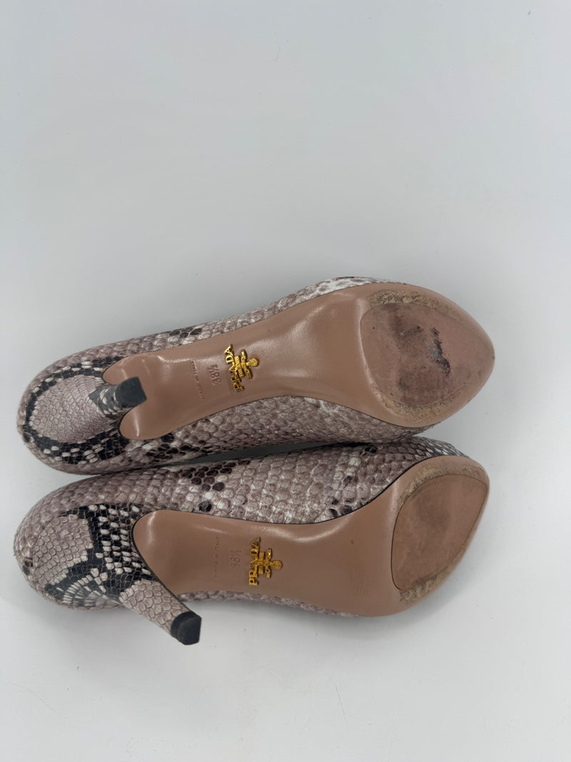 Prada Python Snakeskin Peep Toe Heels Size 38.5