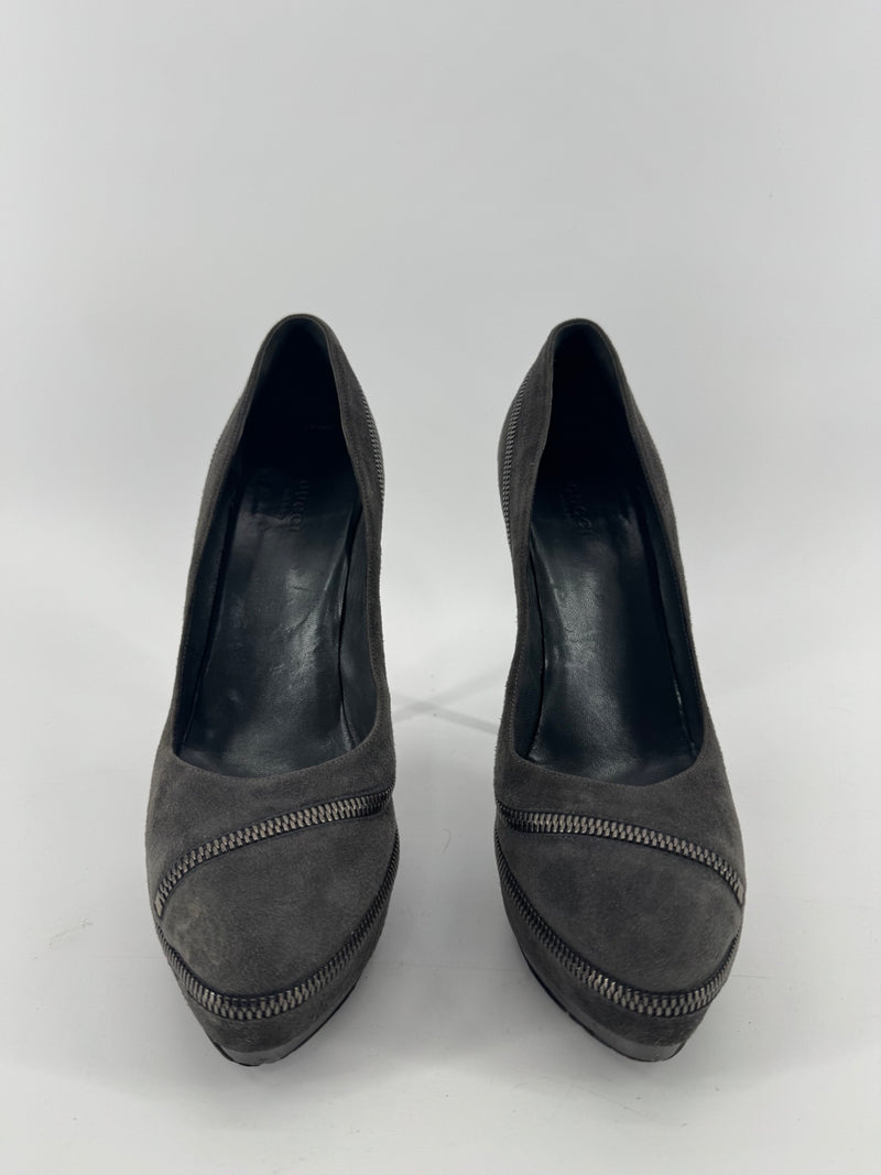 Gucci Gray Platform Zipper Heels Size 40