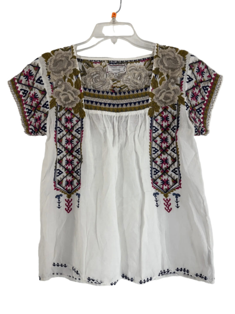 Johnny Was White Embroidered Top Size SM