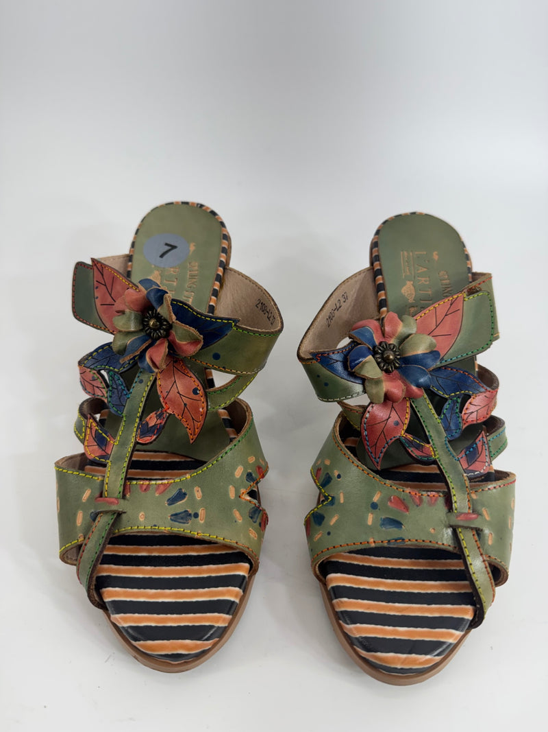 Spring Step L'Artiste Multicolor Flower Heels Size 7 