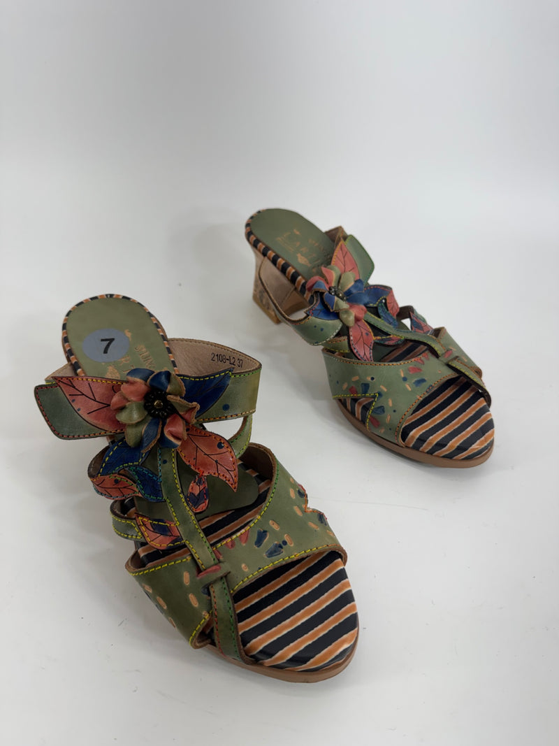 Spring Step L'Artiste Multicolor Flower Heels Size 7 