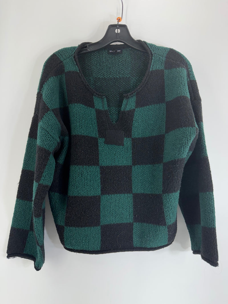Blu Pepper Green/Black Checkered Sweater Size S