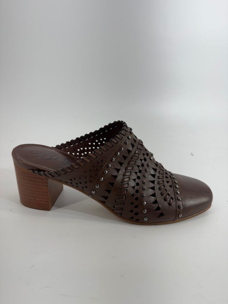 Brighton Brown Leather Studded Mules Size 7.5