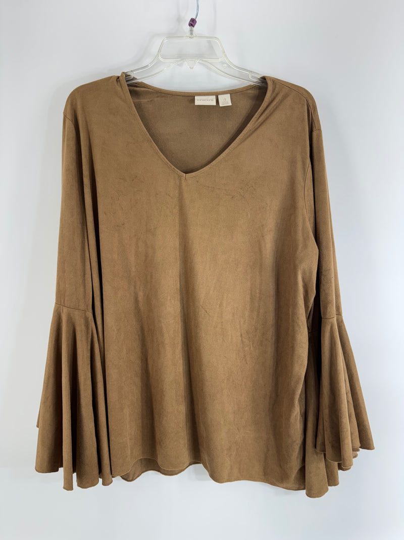 Chico's Brown Suede Bell Sleeve Top Size 4