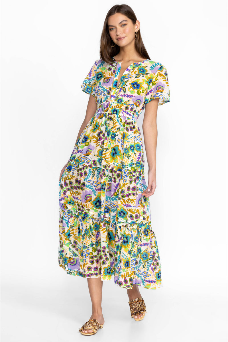JOHNNY WAS - Ikat Bloom Pintuck Tiered Dress Size Small