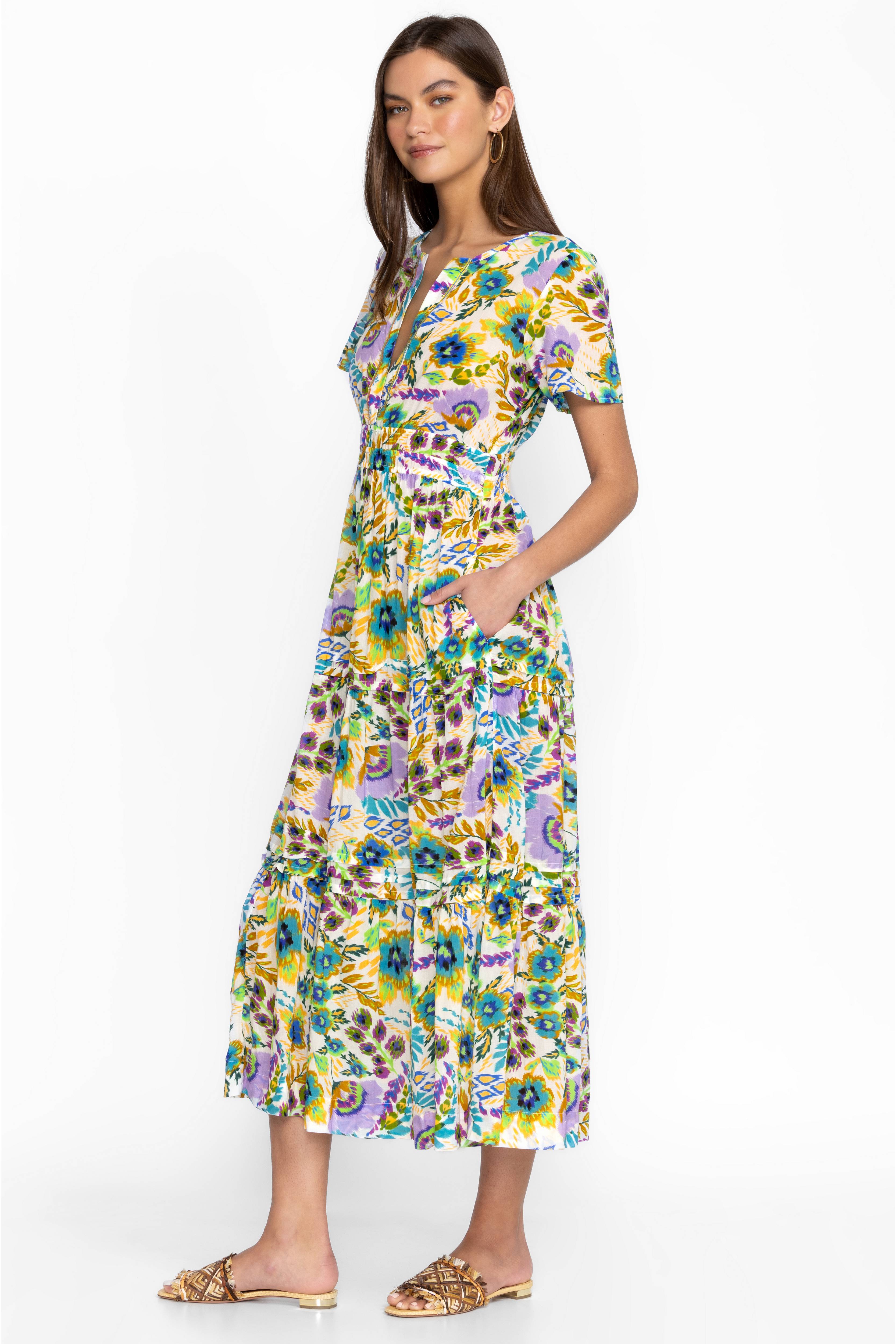 JOHNNY WAS - Ikat Bloom Pintuck Tiered Dress