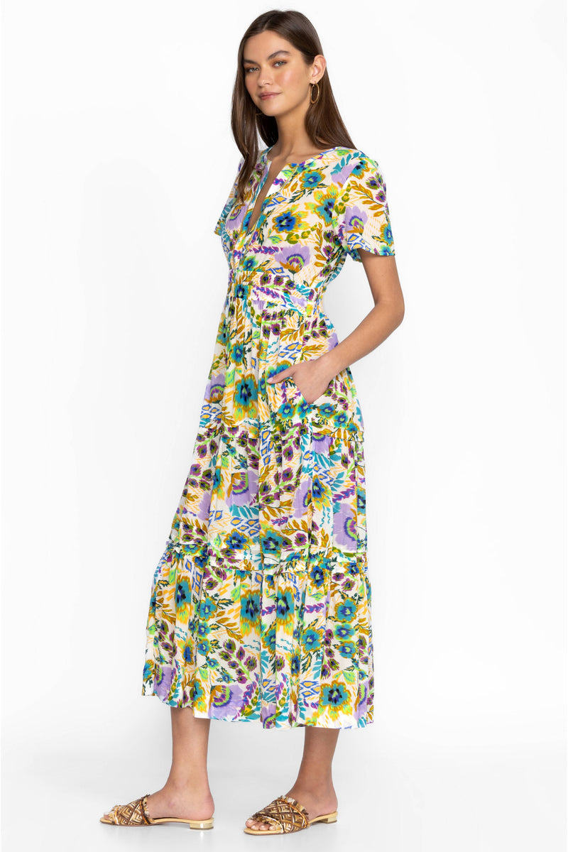 JOHNNY WAS - Ikat Bloom Pintuck Tiered Dress Size Small