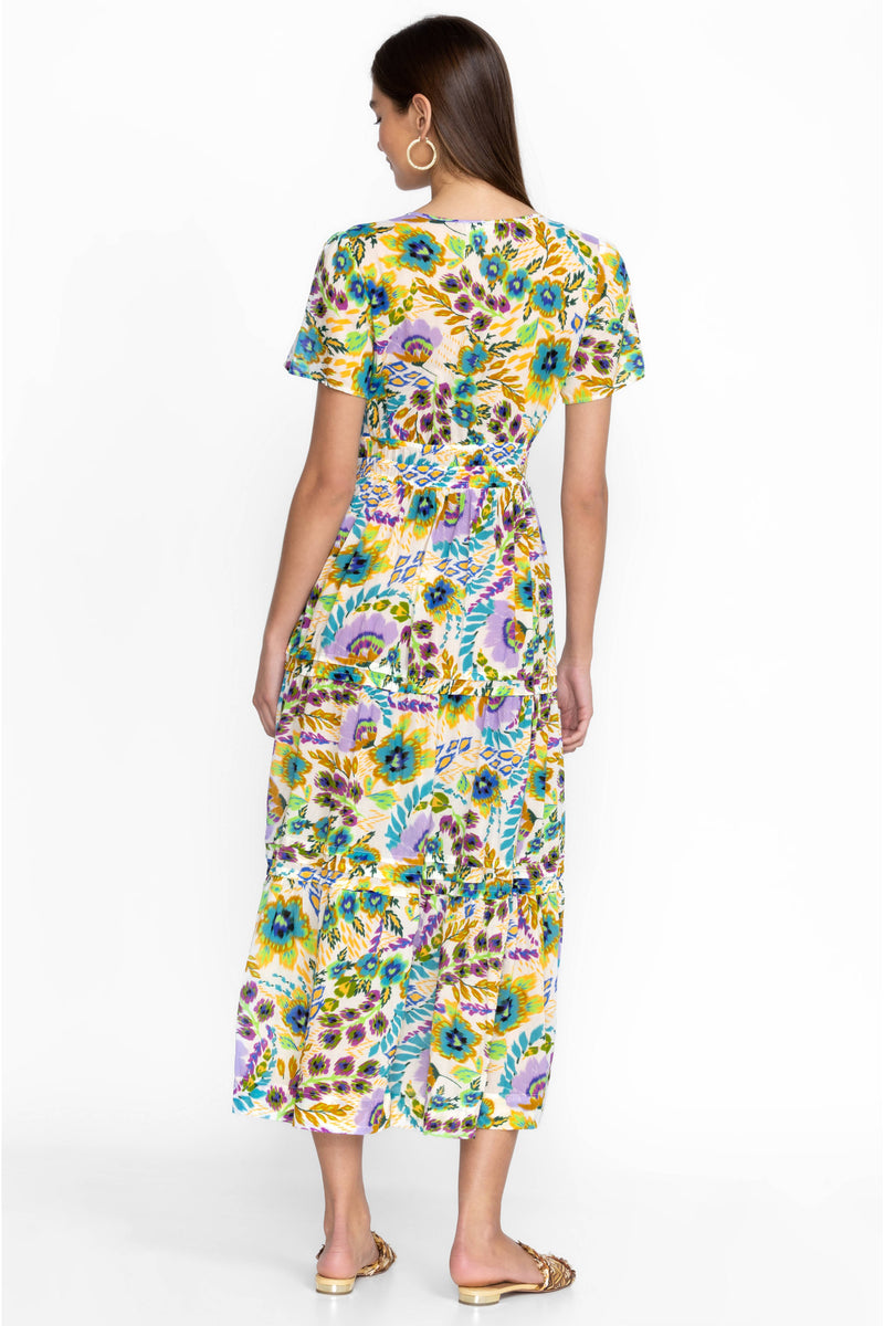 JOHNNY WAS - Ikat Bloom Pintuck Tiered Dress Size Small