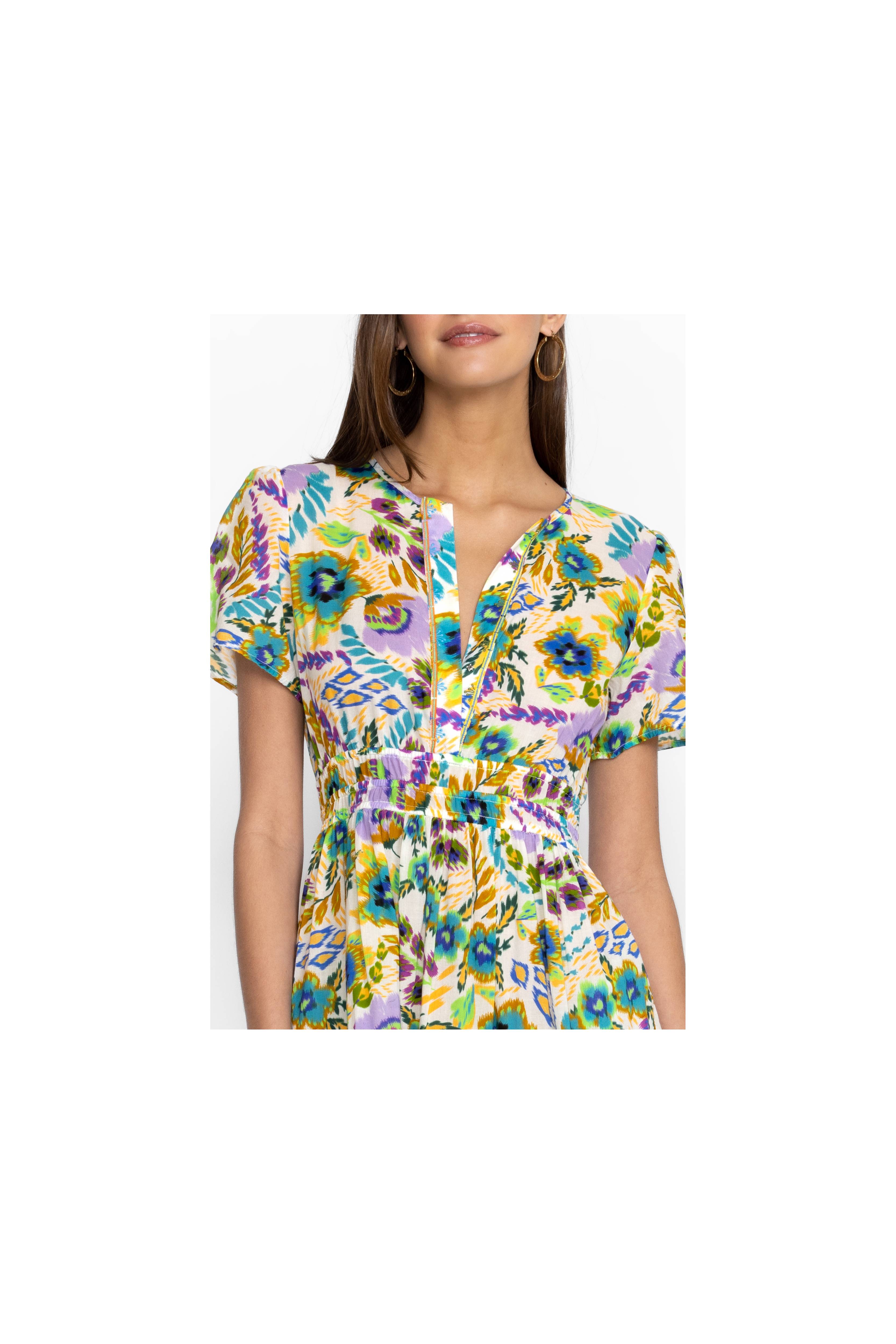 JOHNNY WAS - Ikat Bloom Pintuck Tiered Dress