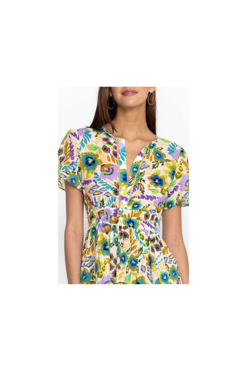 JOHNNY WAS - Ikat Bloom Pintuck Tiered Dress Size Small